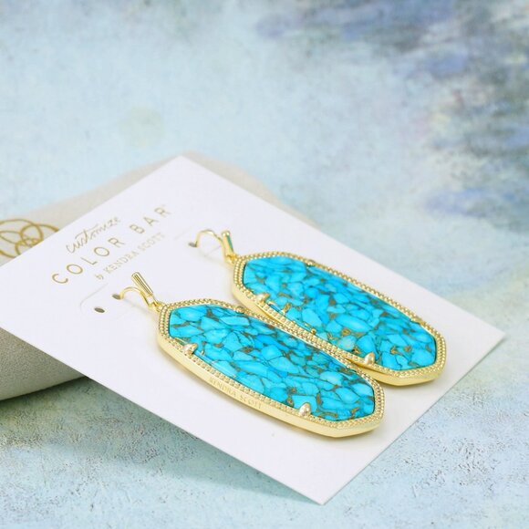 Kendra Scott Danielle Turquoise Bronze Veined earrings Gold Plated - Picture 4 of 5